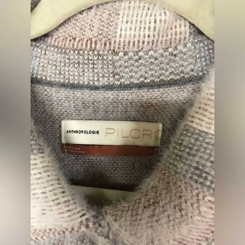 Anthropologie Pilcro Eliza Cream Plaid Sweater Longline Jacket Coat Shacket L